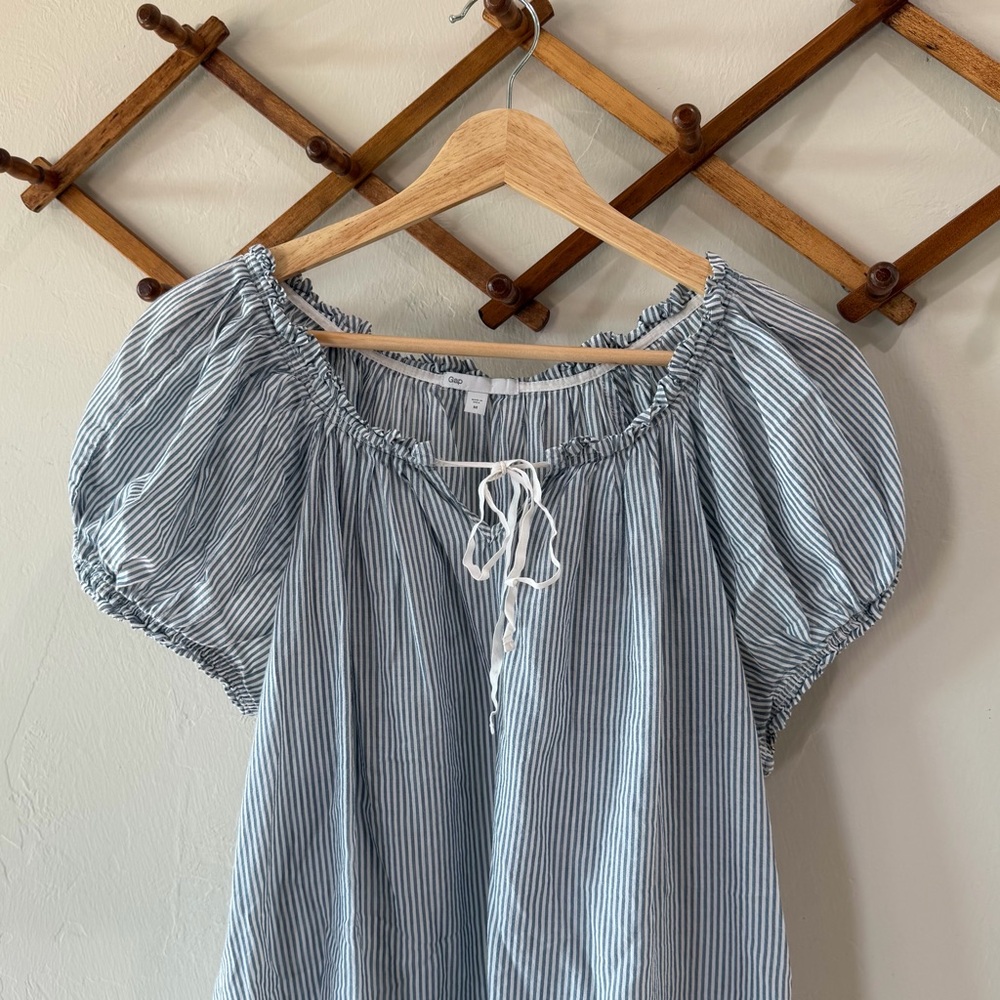 GAP Light Blue & White Striped Peasant Blouse - Picture 2 of 5
